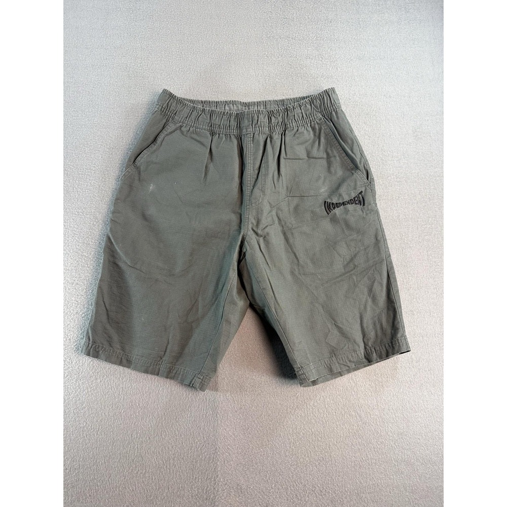 Independent Truck Shorts Mens M Green Chino Canvas Elastic Waist 11 Inseam